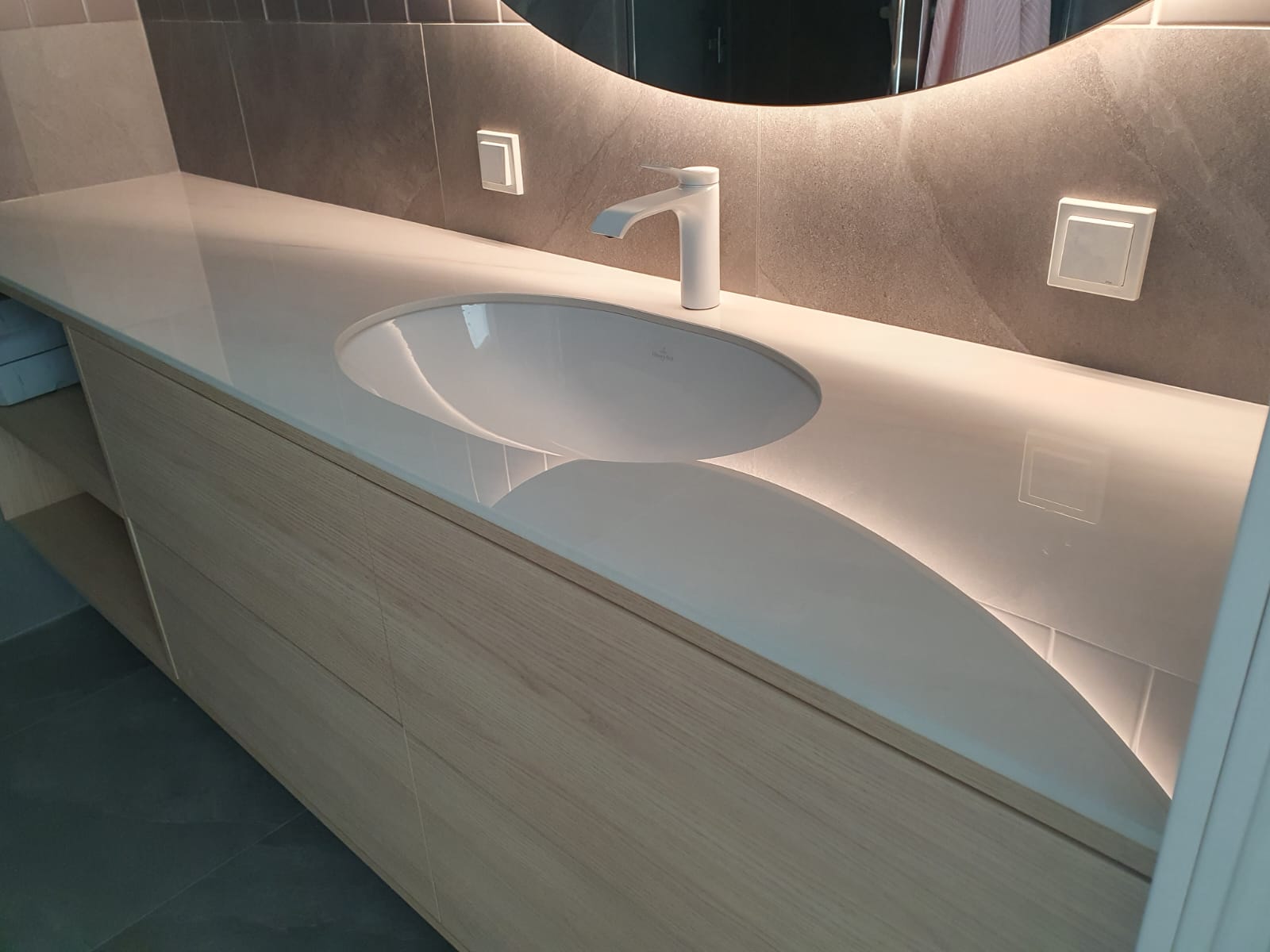 Luxury bathroom with stone vanity